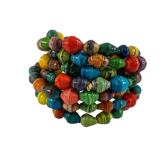 Handmade Recycled Paper Bead Coil Wrap Bracelet Rainbow Multicolor Boho - Picture 2 of 16